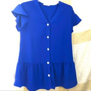 Eleven oaks royal blue ruffle top